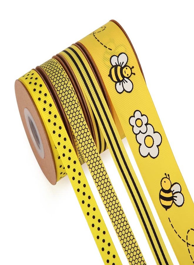 Meseey Bee & Flower Grosgrain Ribbon Yellow Black White for Gift Wrapping,Party Decoration,Hair Bows,All Crafting and Sewing (4 Rolls bee Set) - Image 3